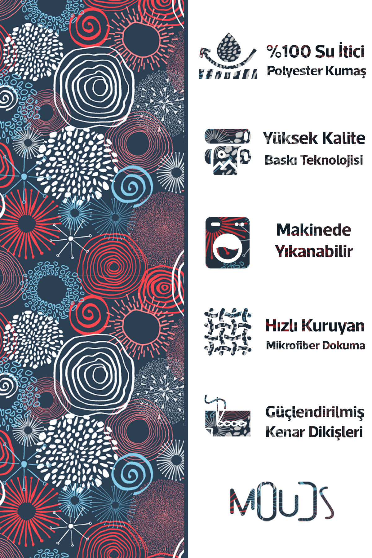Banyo Perdesi, Spiral Çiçekler Desenli Duş Perdesi, Küvet Perdesi, Halka Hediyeli 175x200cm BP-98