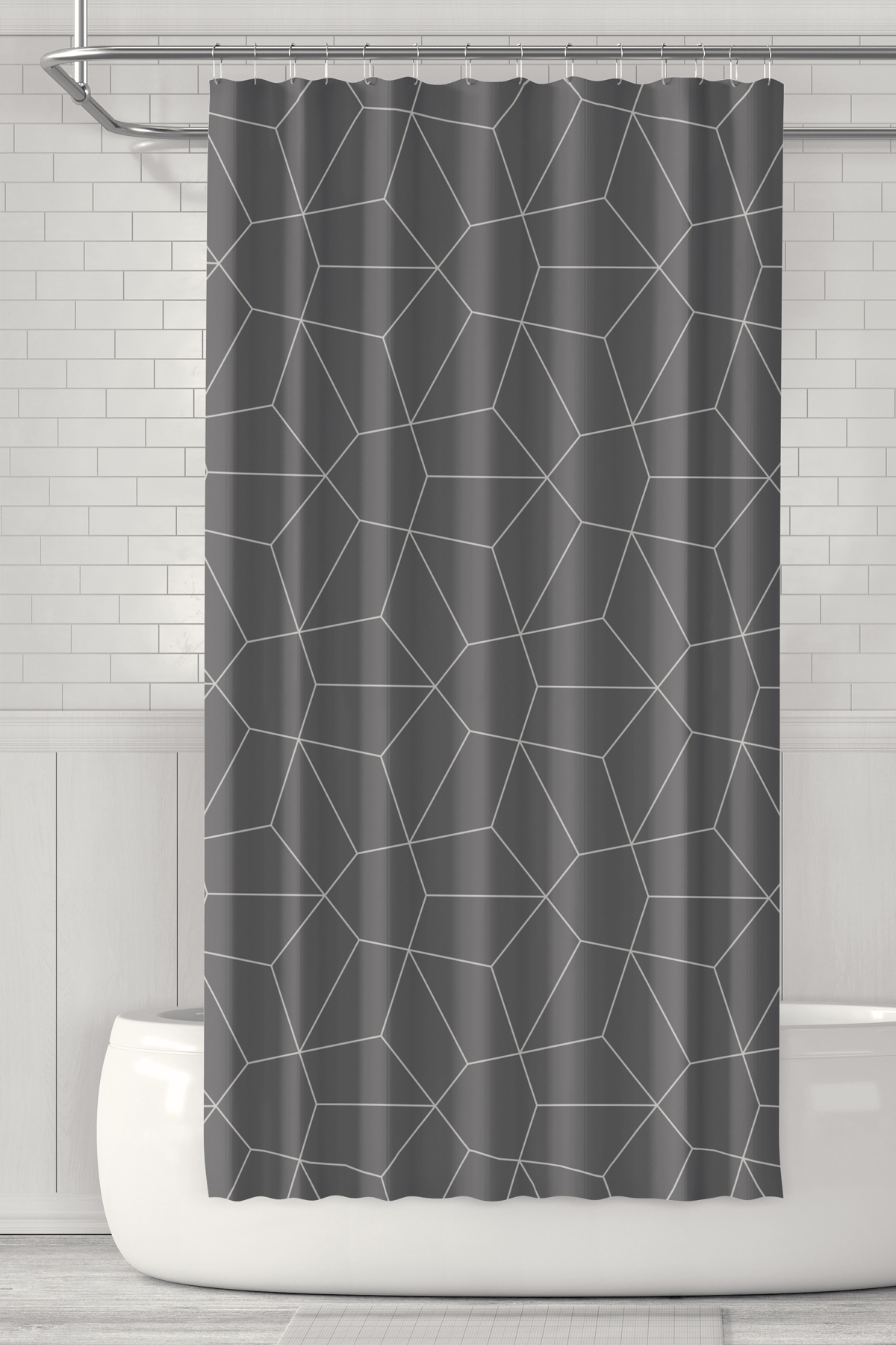 Banyo Perdesi, Gri Kristal Desenli Duş Perdesi, Küvet Perdesi, Halka Hediyeli 175x200cm BP-23
