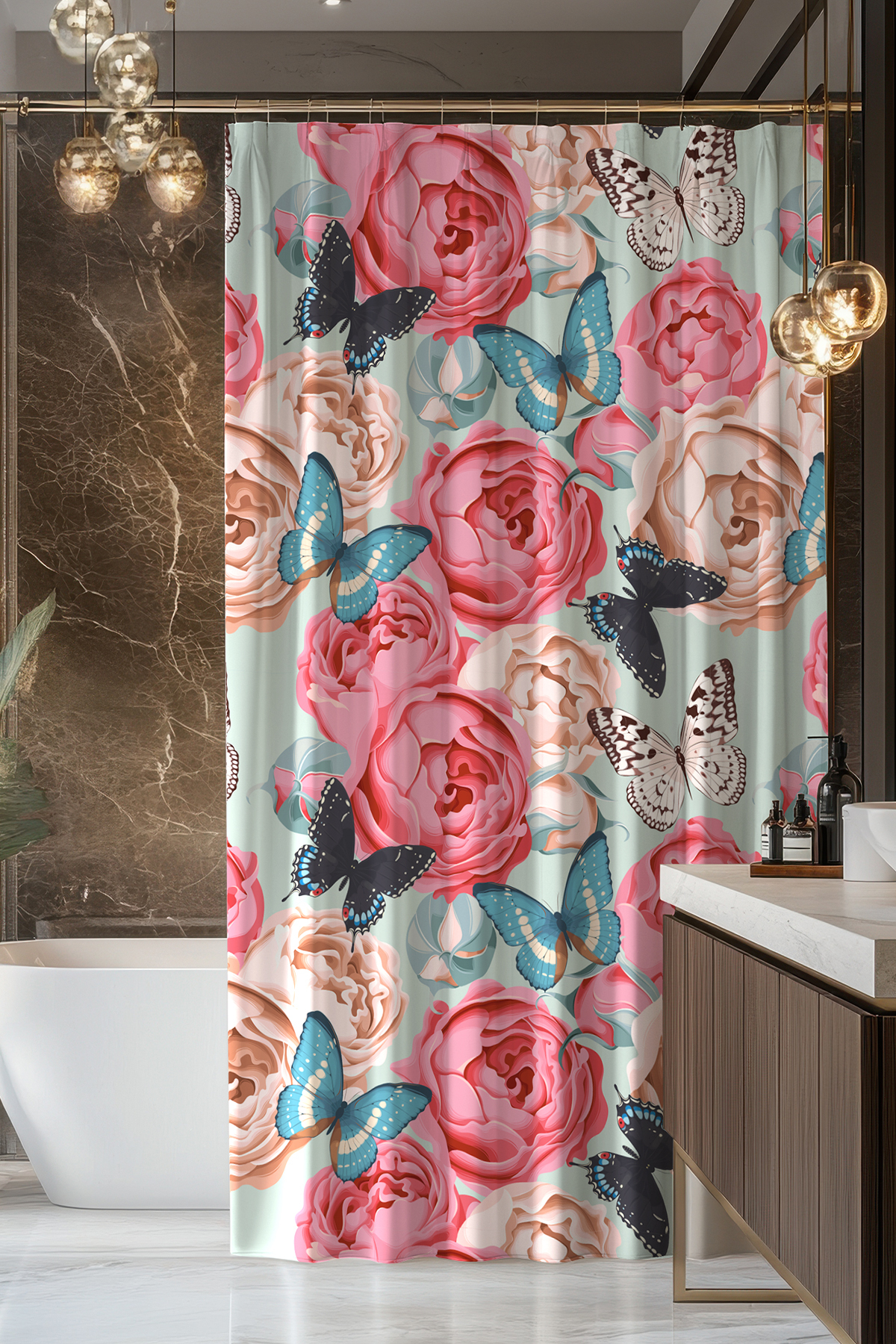Banyo Perdesi, Classic Pattern 3 Desenli Duş Perdesi, Küvet Perdesi, Halka Hediyeli 175x200cm BP-102