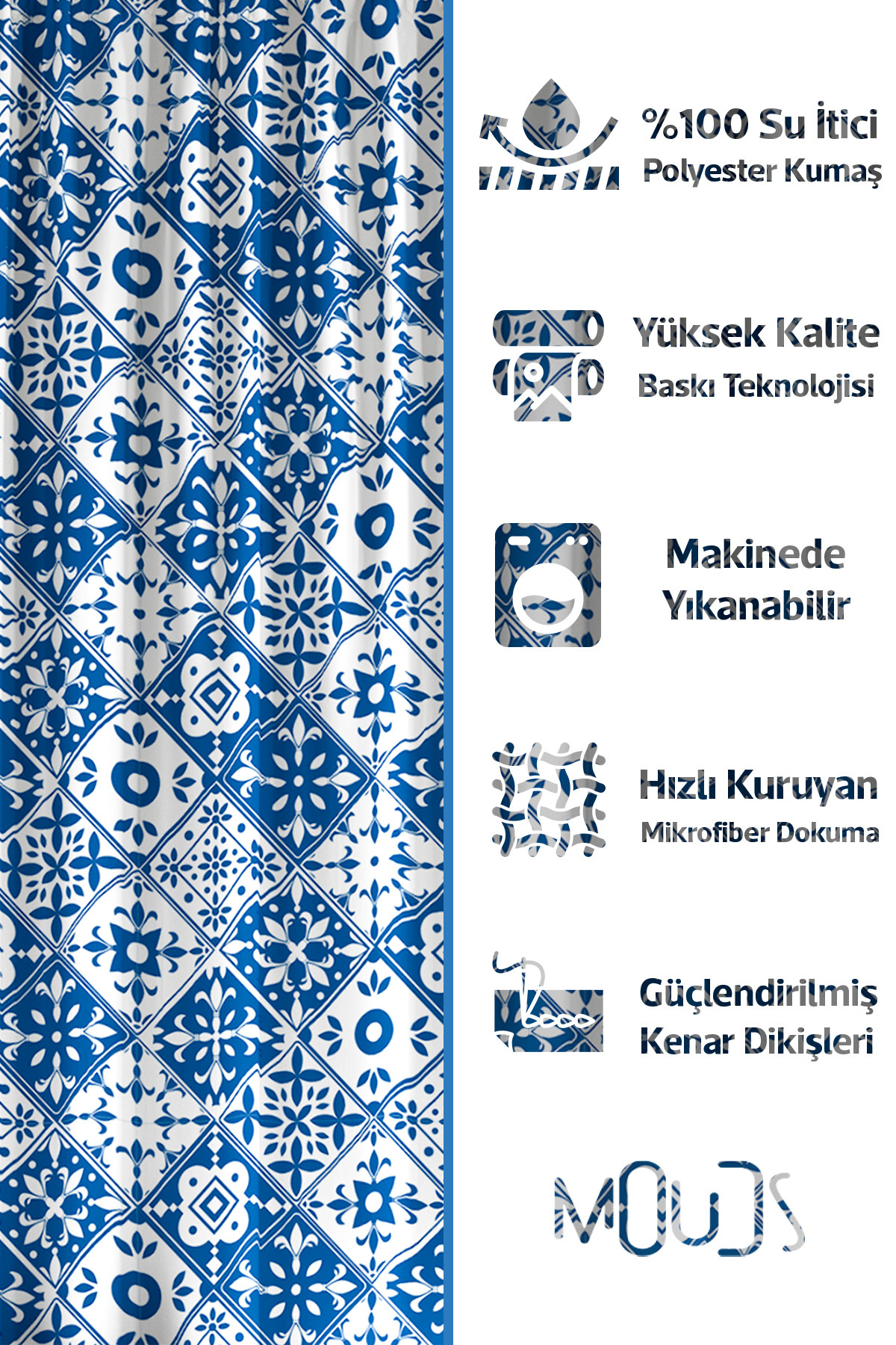 Banyo Perdesi, Türkiye Etnik Desenli Duş Perdesi, Küvet Perdesi, Halka Hediyeli 175x200cm BP-100