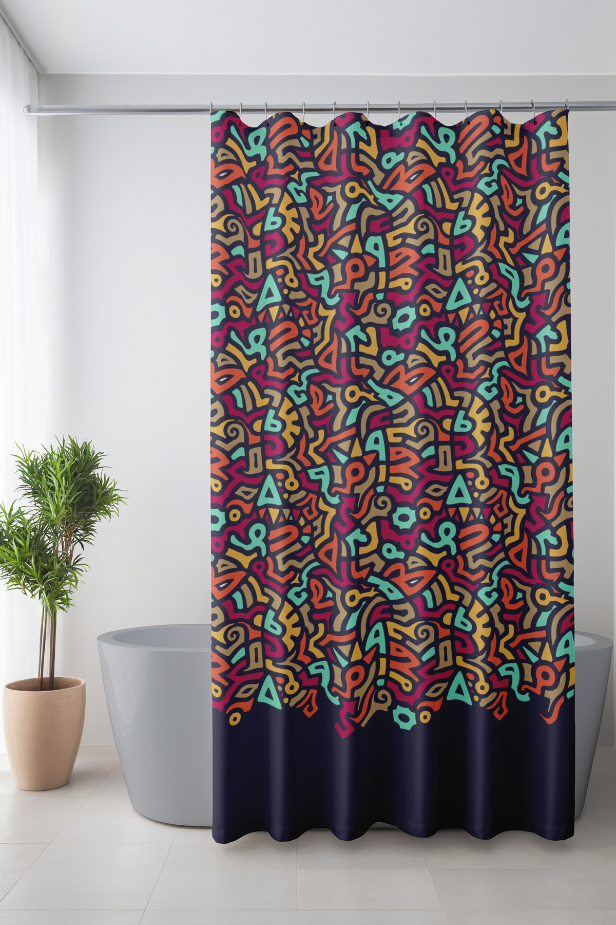 Banyo Perdesi, Renk Dalgası Desenli Duş Perdesi, Küvet Perdesi, Halka Hediyeli 175x200cm BP-45