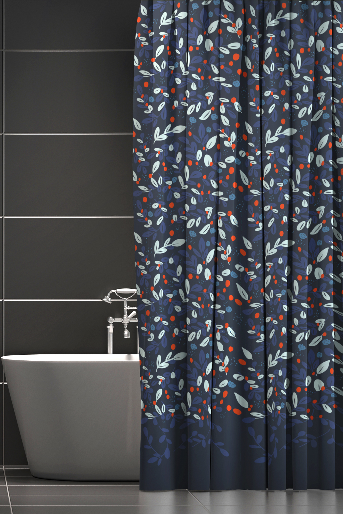Banyo Perdesi, Yaprak Işıltısı Desenli Duş Perdesi, Küvet Perdesi, Halka Hediyeli 175x200cm BP-83